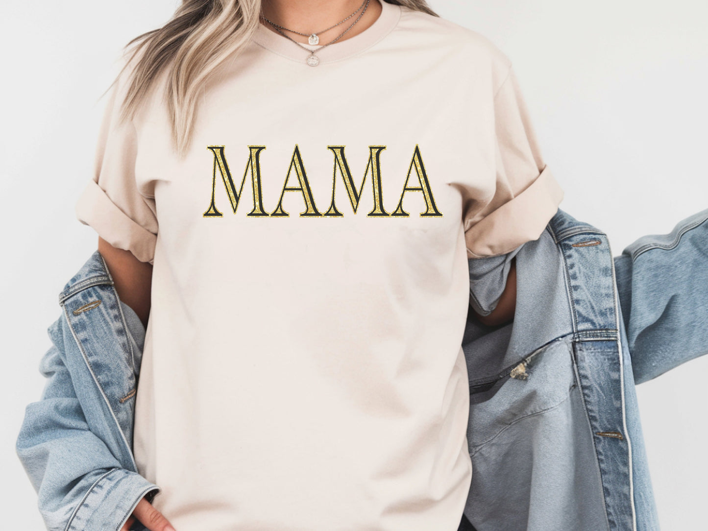 The Signature "MAMA" Gold-Glint Tee & Sweatshirt