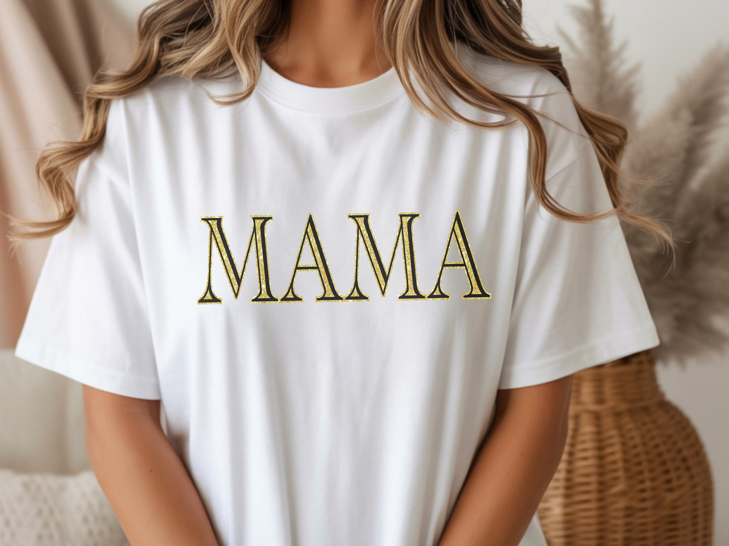 The Signature "MAMA" Gold-Glint Tee & Sweatshirt