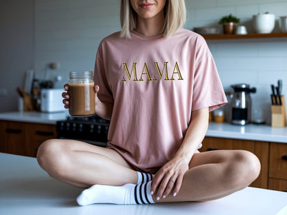 The Signature "MAMA" Gold-Glint Tee & Sweatshirt