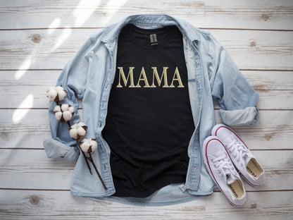 The Signature "MAMA" Gold-Glint Tee & Sweatshirt