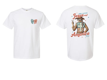She Loves Jesus and America Too Western Graphic Tee