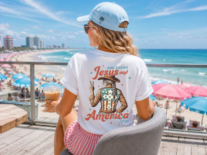 She Loves Jesus and America Too Western Graphic Tee