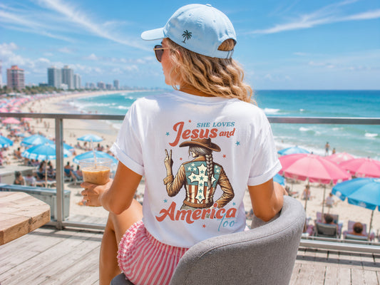 She Loves Jesus and America Too Western Graphic Tee