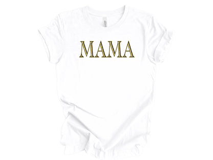 The Signature "MAMA" Gold-Glint Tee & Sweatshirt