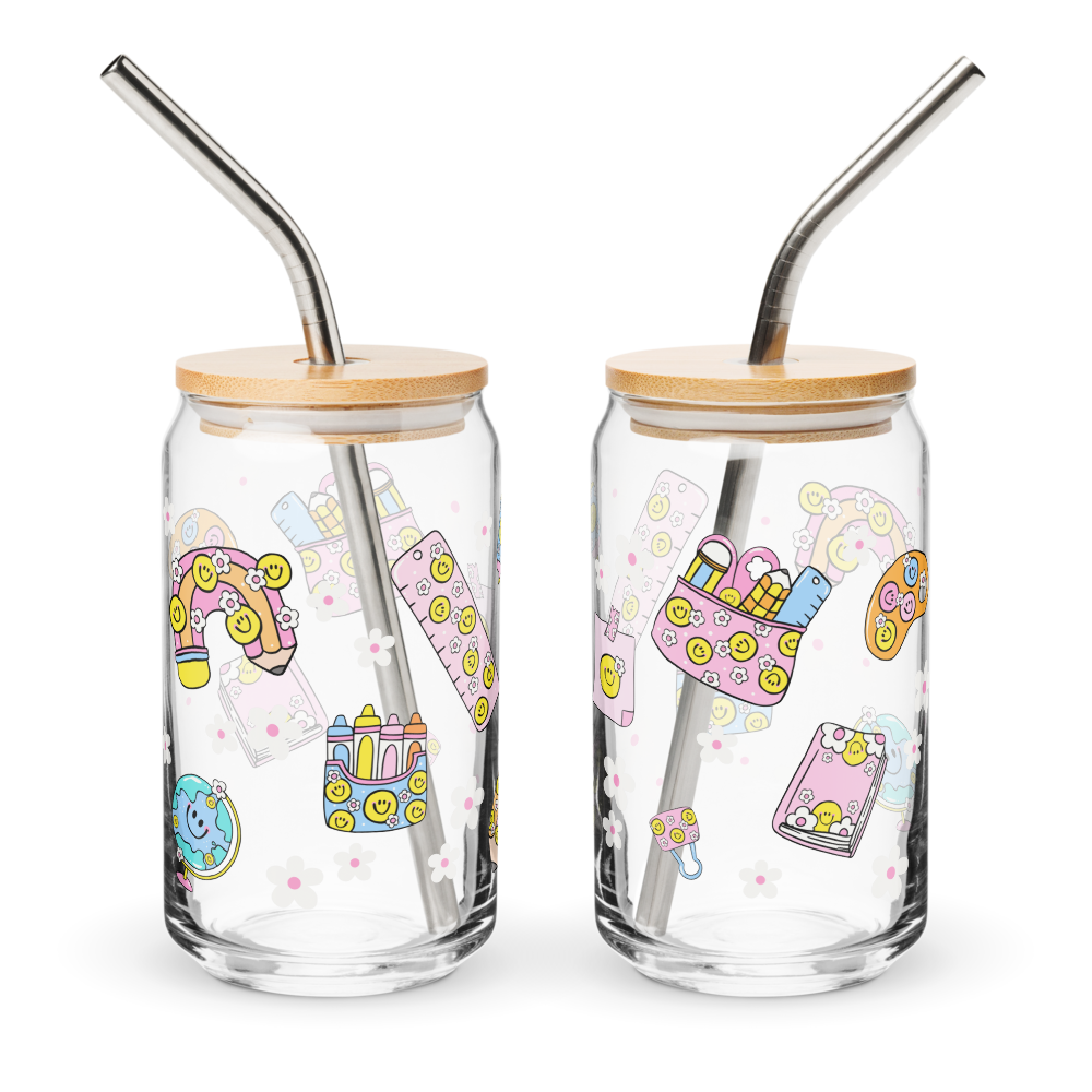 The "Happy Classroom" Era 16oz Glass Can