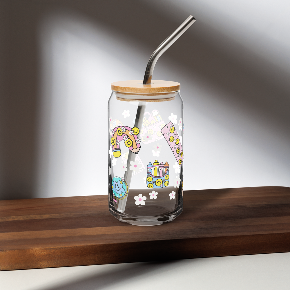 The "Happy Classroom" Era 16oz Glass Can