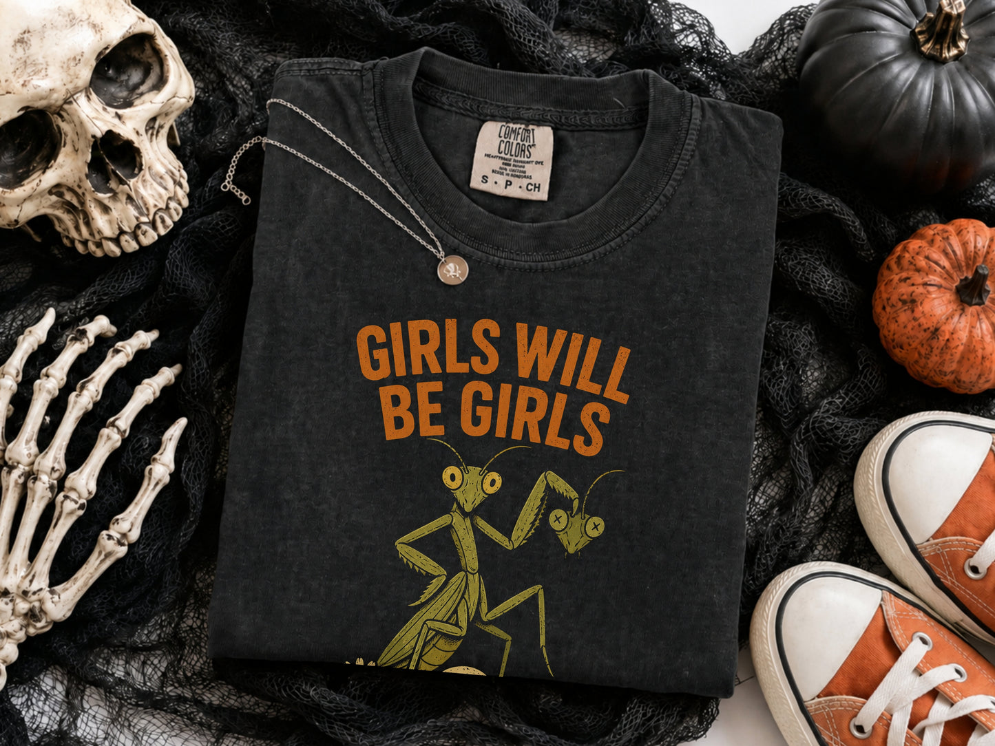 The "Girls Will Be Girls" Praying Mantis Graphic Tee | Comfort Colors Vintage Unisex Shirt